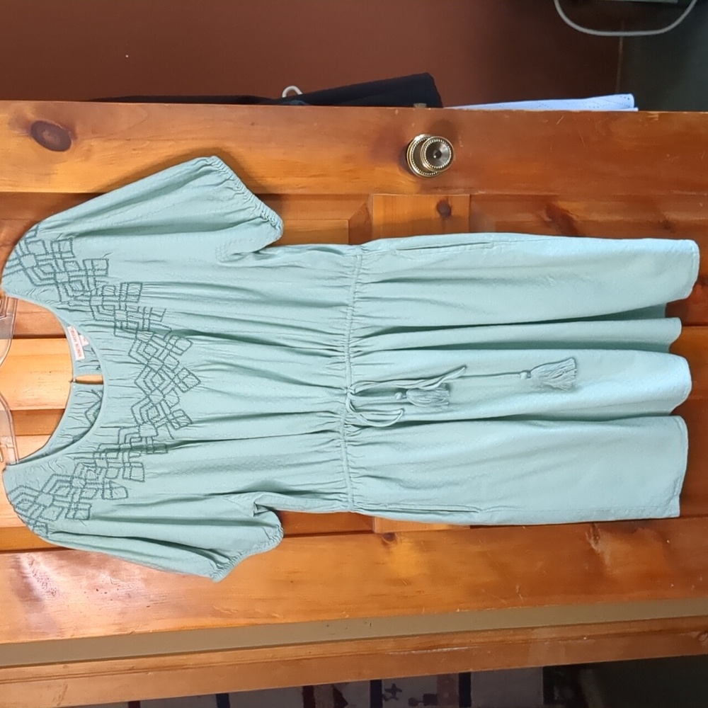 KNOX ROSE* 1X sage green puff sleeve elastic waist 2pkt smocked top dress